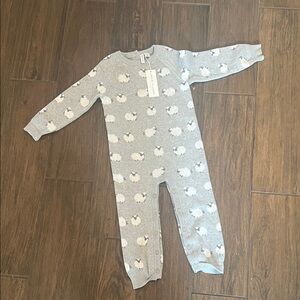 Janie and Jack Gray Sheep Print knitted onesie